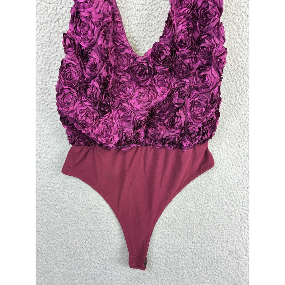 River Island Rosette Halter Bodysuit Womens S Purple Ruffle Plunge Party Chic - Picture 3 of 13